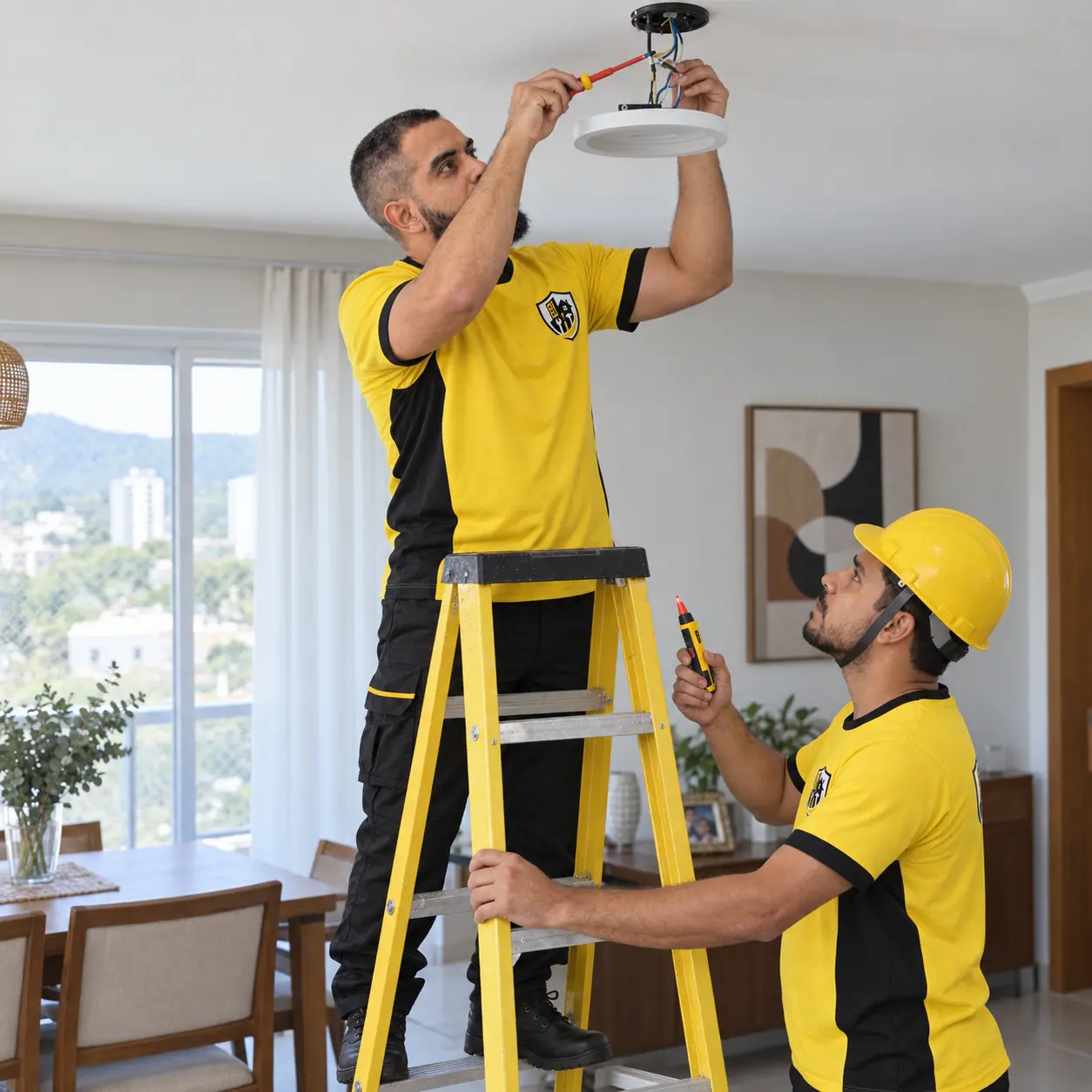 Imagem ilustrativa da equipe Rocha Miranda realizando uma instalação elétrica residencial